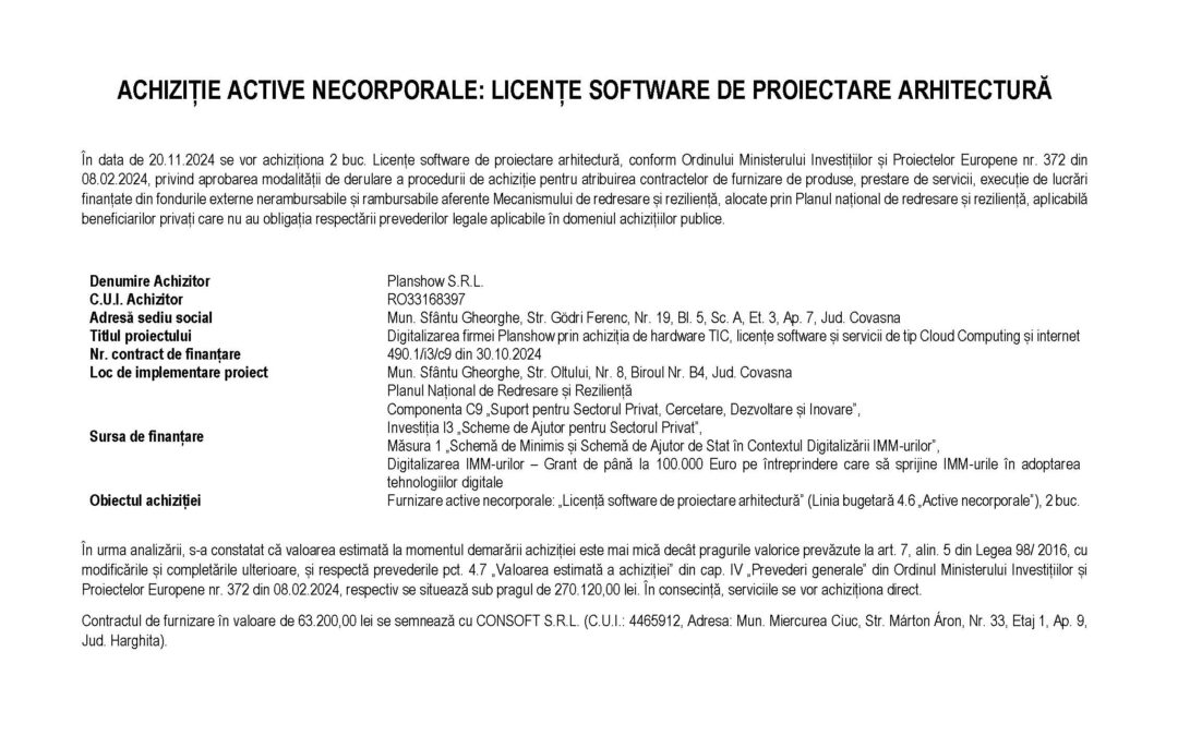 DIGITALIZAREA FIRMEI PLANSHOW S.R.L.
